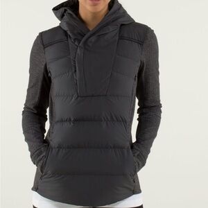 LULULEMON FLUFF OFF PULLOVER NIGHTFALL BLACK GOOSE DOWN HOODED TOP SIZE 6
